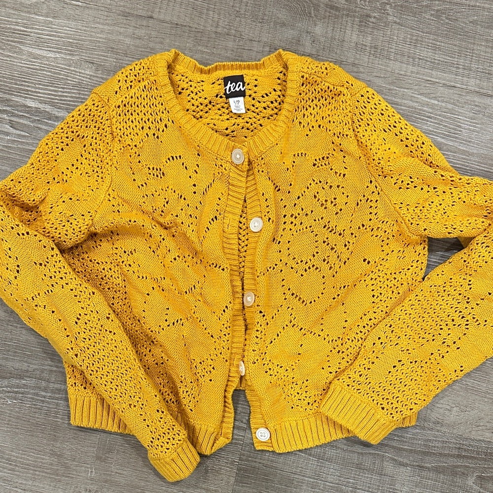 Tea Mustard Yellow Knit Cardigan Sweater